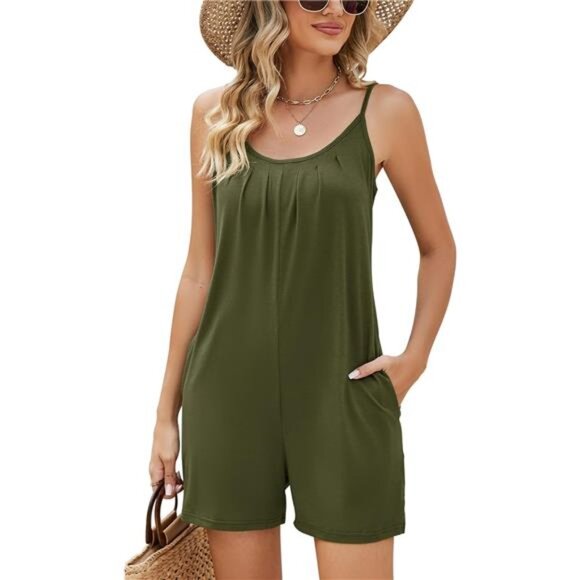 Womens Casual Summer Sleeveless Shorts Jumpsuits Army Green - Picture 1 of 5